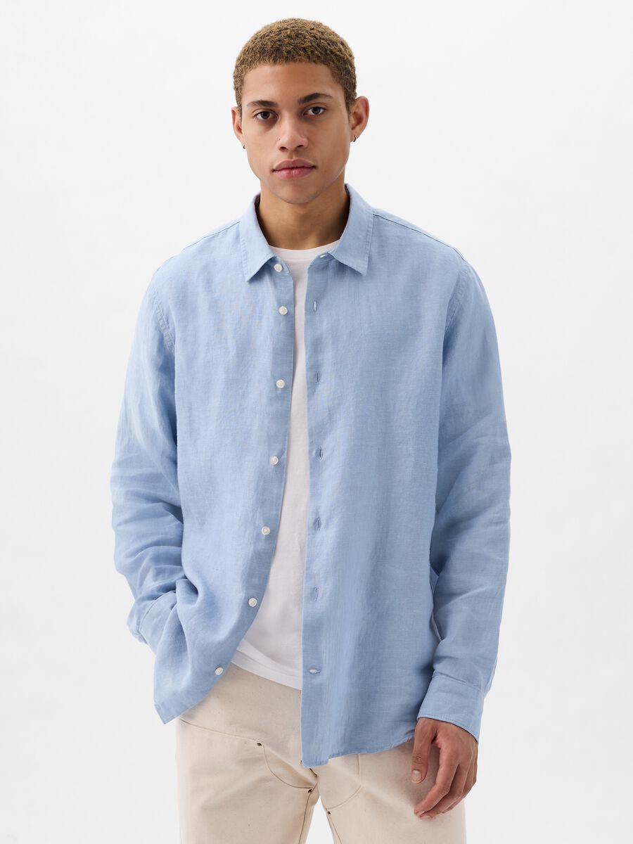 Camicia regular fit in lino Uomo_0