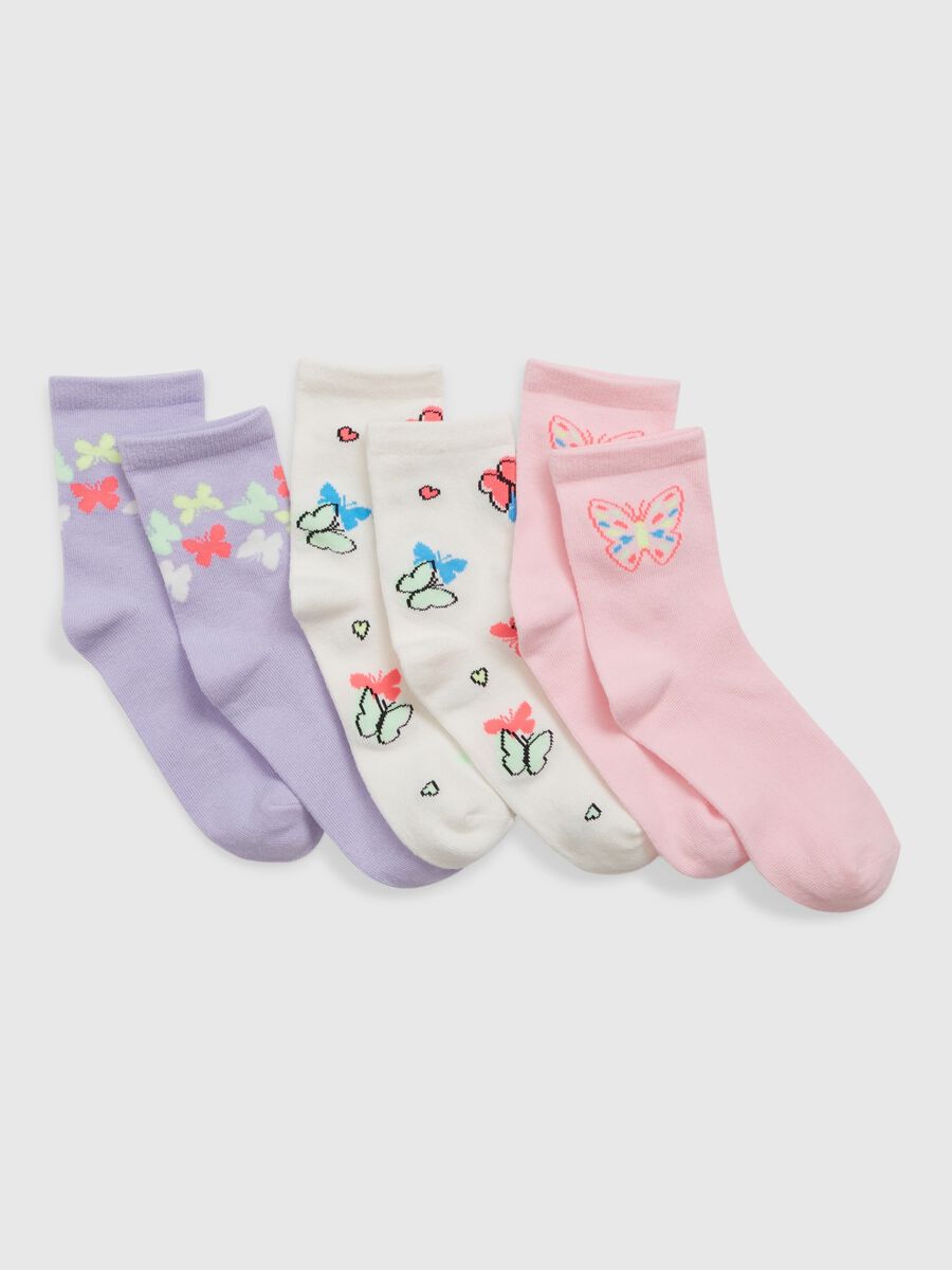 Three-pair pack socks with butterflies design Girl_0