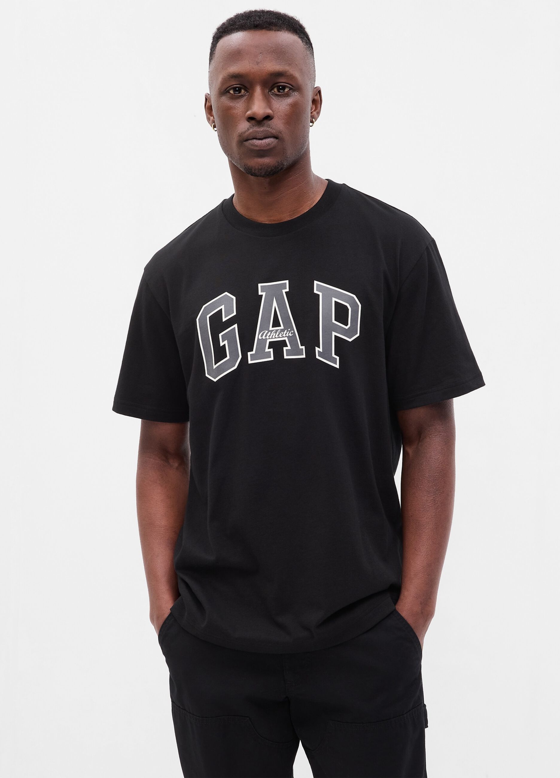 T-shirt nera a maniche corte in cotone