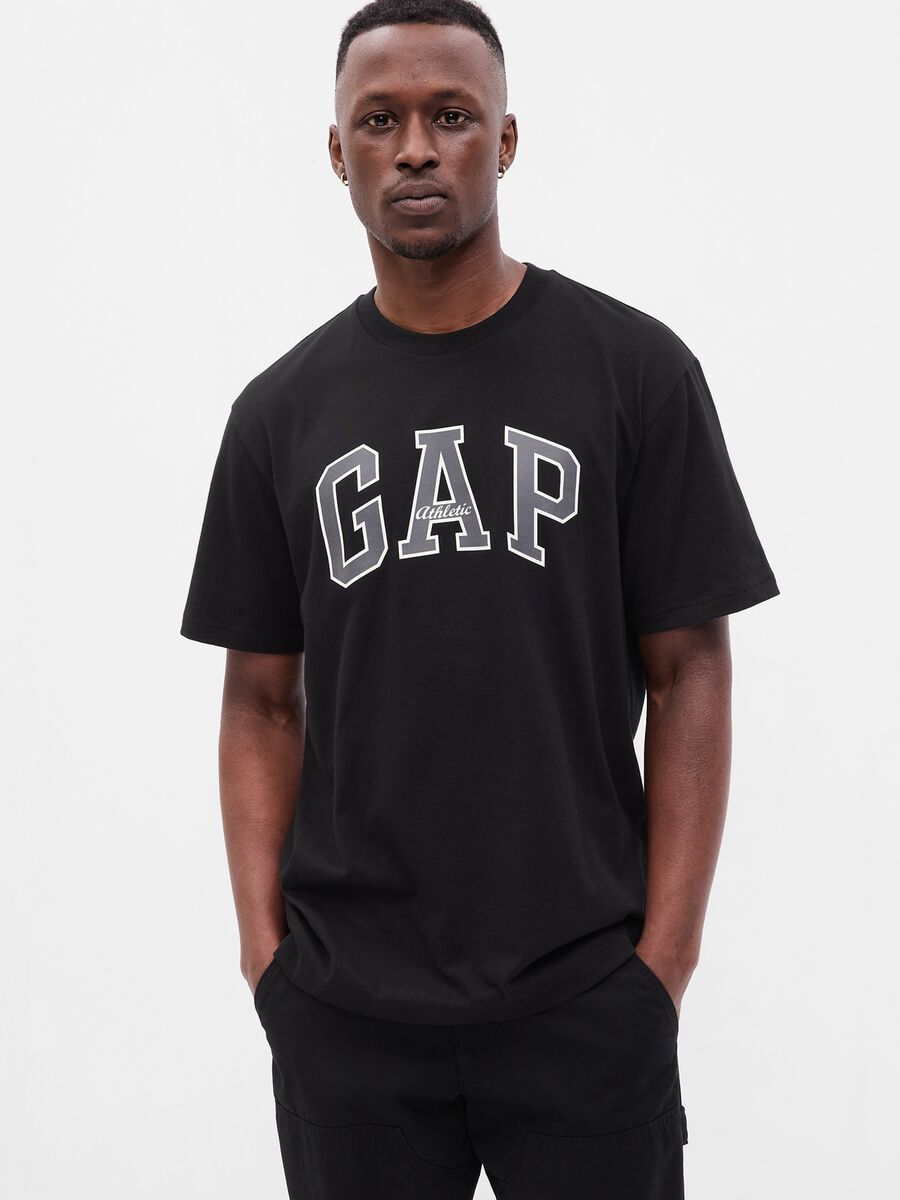 T-shirt nera a maniche corte in cotone Uomo_0