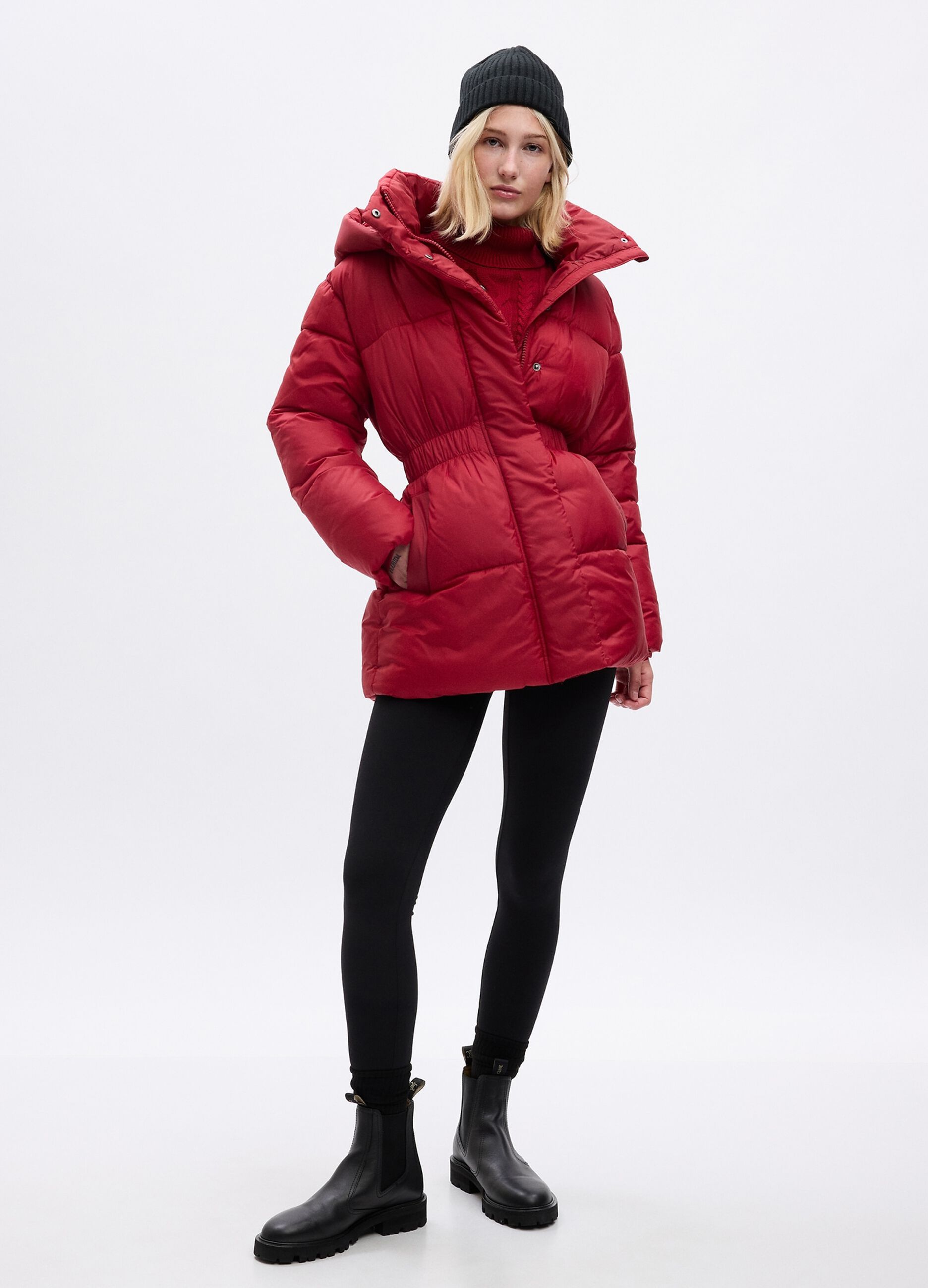 Piumino rosso lungo shop