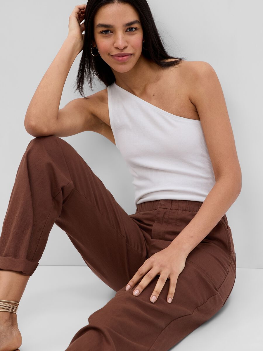 Straight-fit trousers in linen and cotton Woman_2