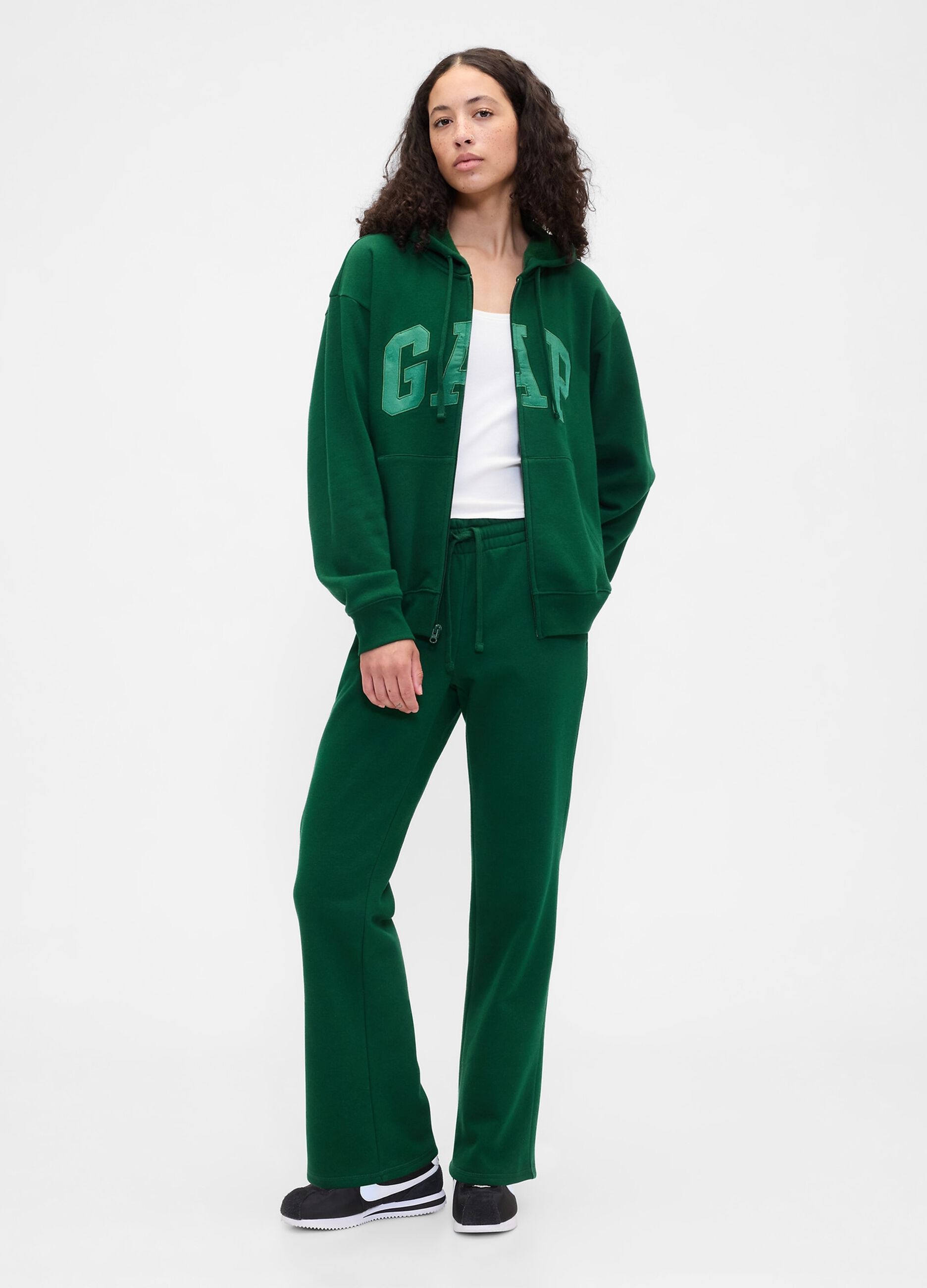 Green Hooded Sweatshirt with Full Zip