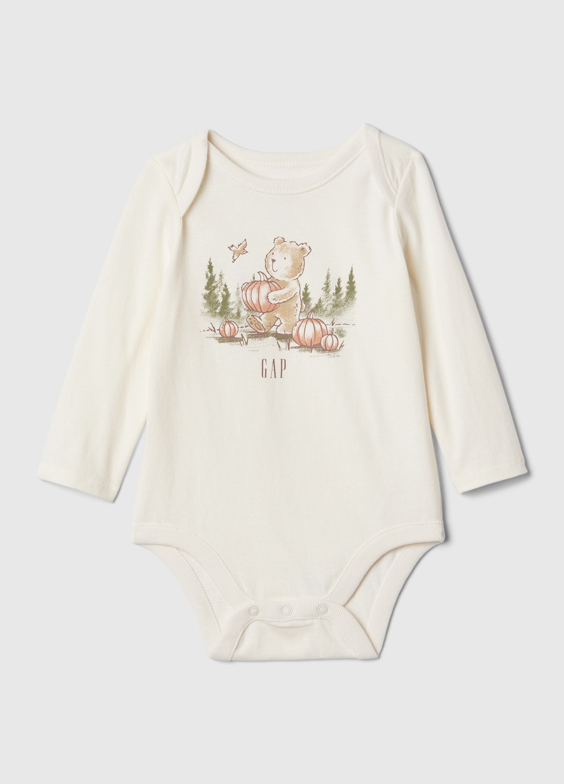 Body in cotone con stampa orsetto e lettering