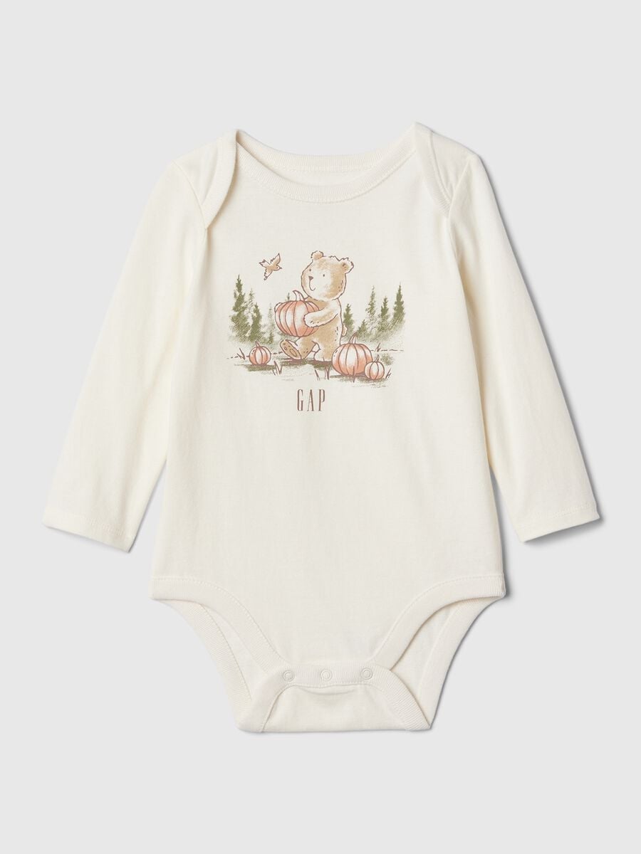 Body in cotone con stampa orsetto e lettering Neonato_0