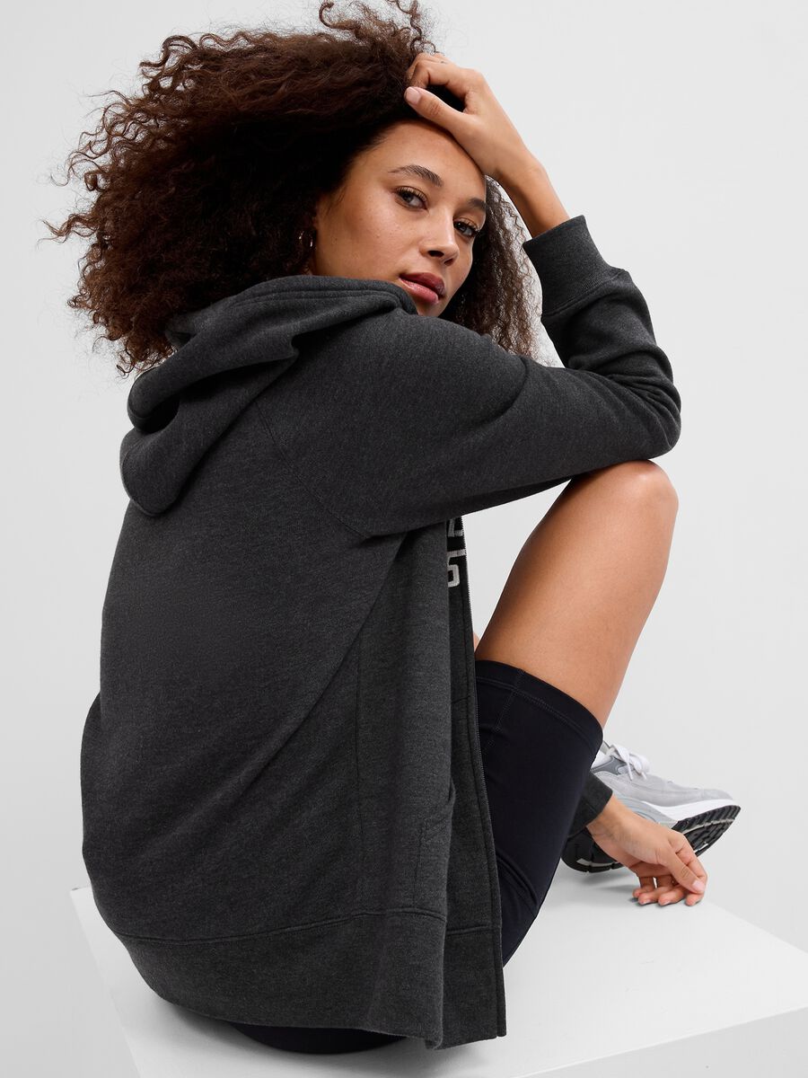 Full-zip sweatshirt with hood and logo embroidery Woman_1