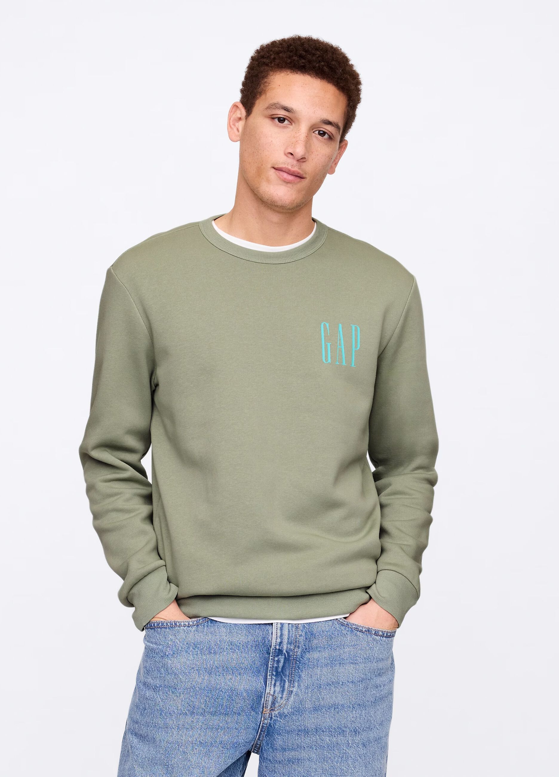 Felpa verde girocollo in misto cotone