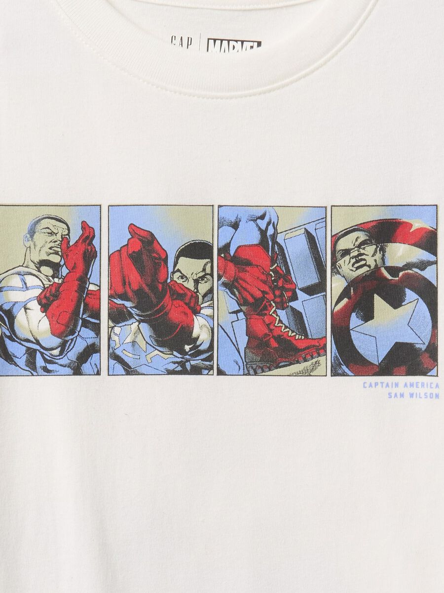 T-shirt bianca a maniche corte con stampa Captain America Bambino_2