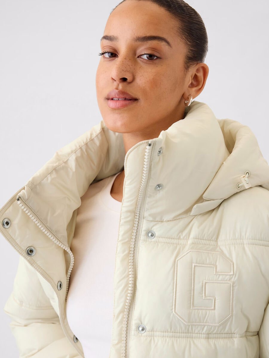 Short quilted down jacket with hood Woman_3