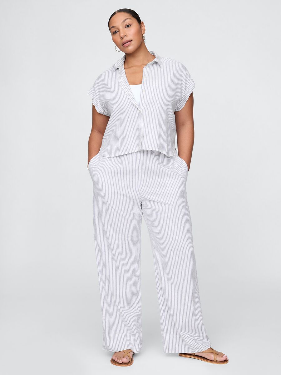 Pantaloni palazzo a righe in lino e viscosa Gap Donna_4