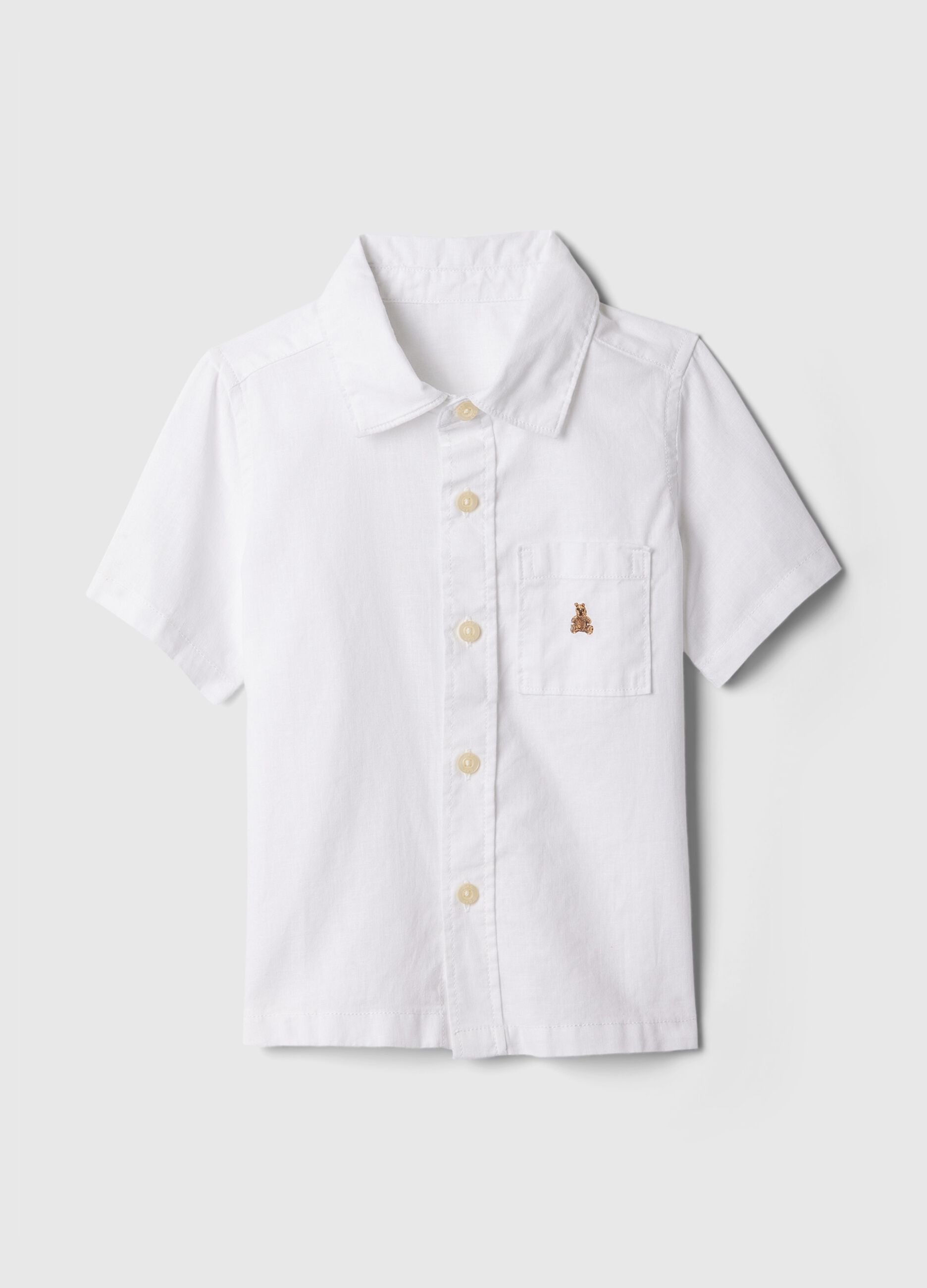 Camicia in lino e viscosa con tasca e ricamo