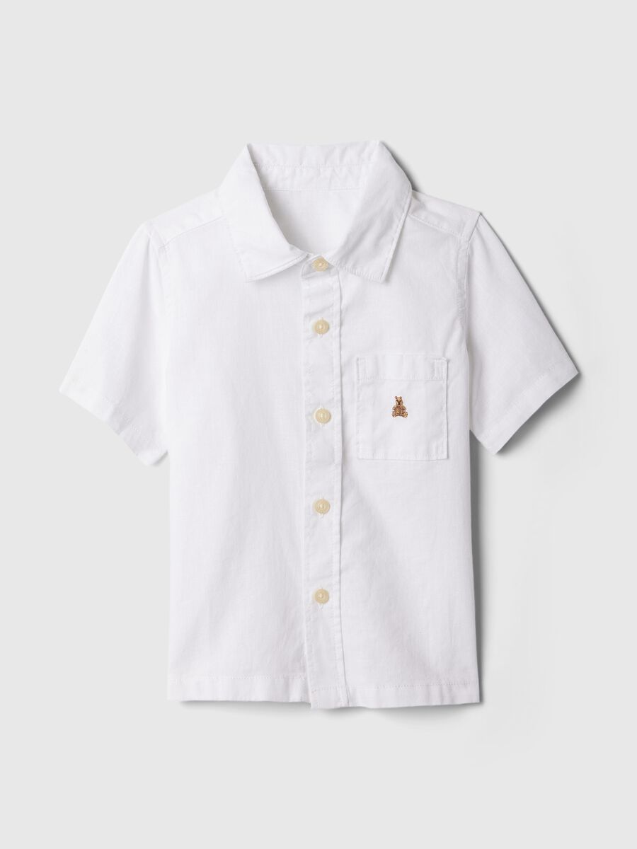 Camicia in lino e viscosa con tasca e ricamo Bimbo_0