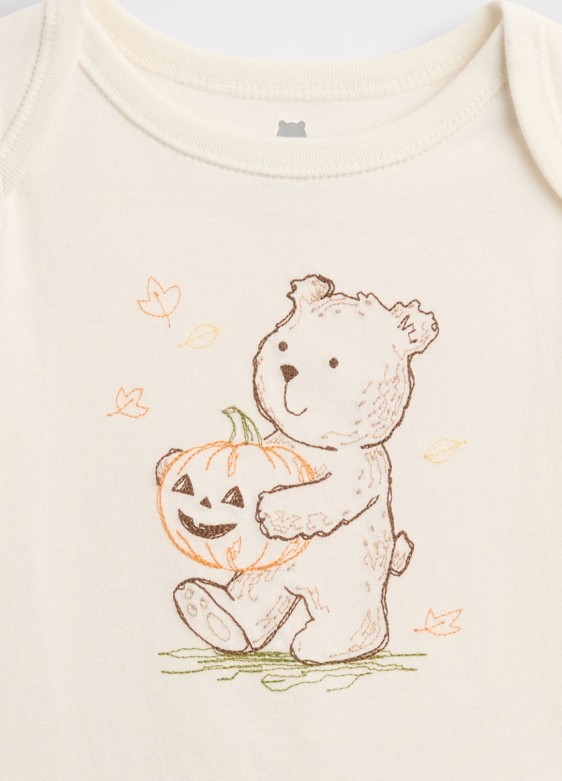 Beige cotton bodysuit with teddy bear print_2