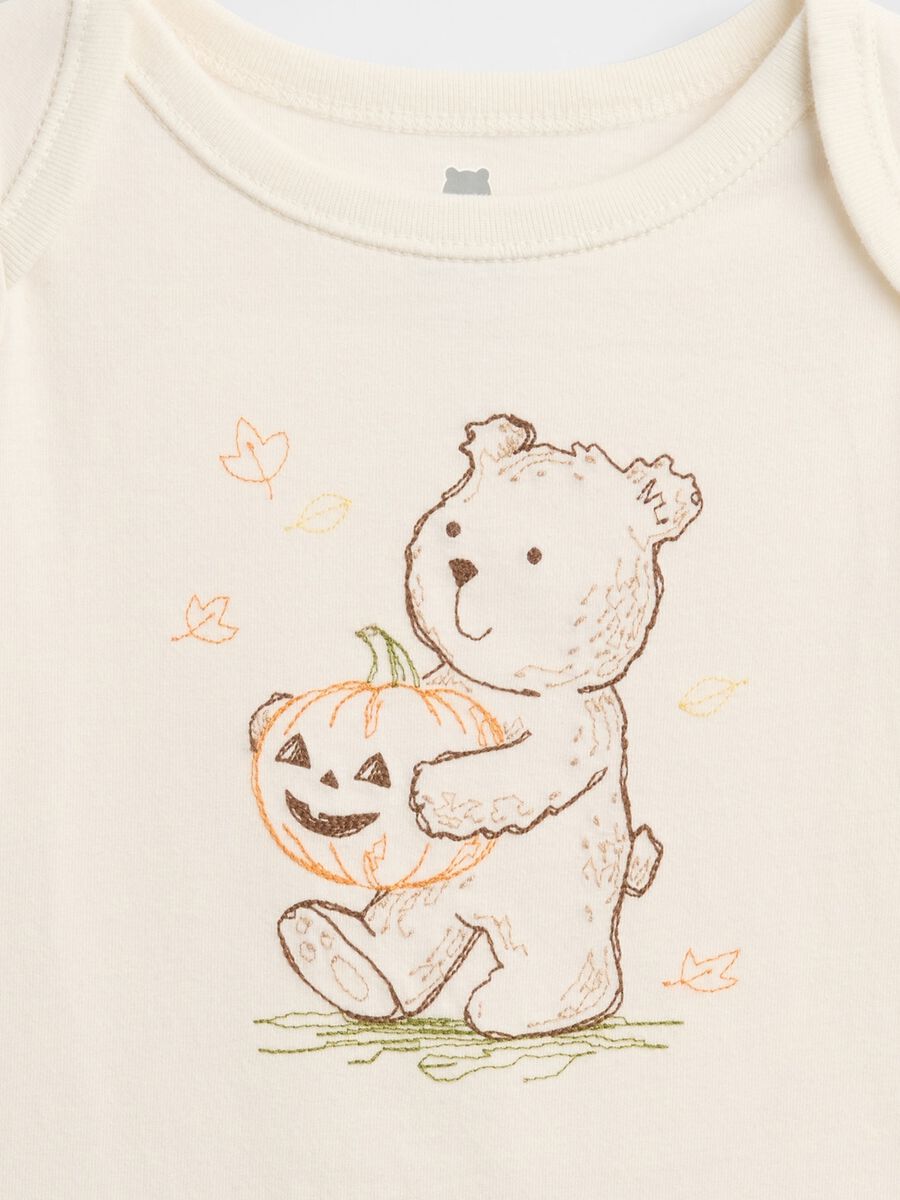 Beige cotton bodysuit with teddy bear print Newborn Boy_2