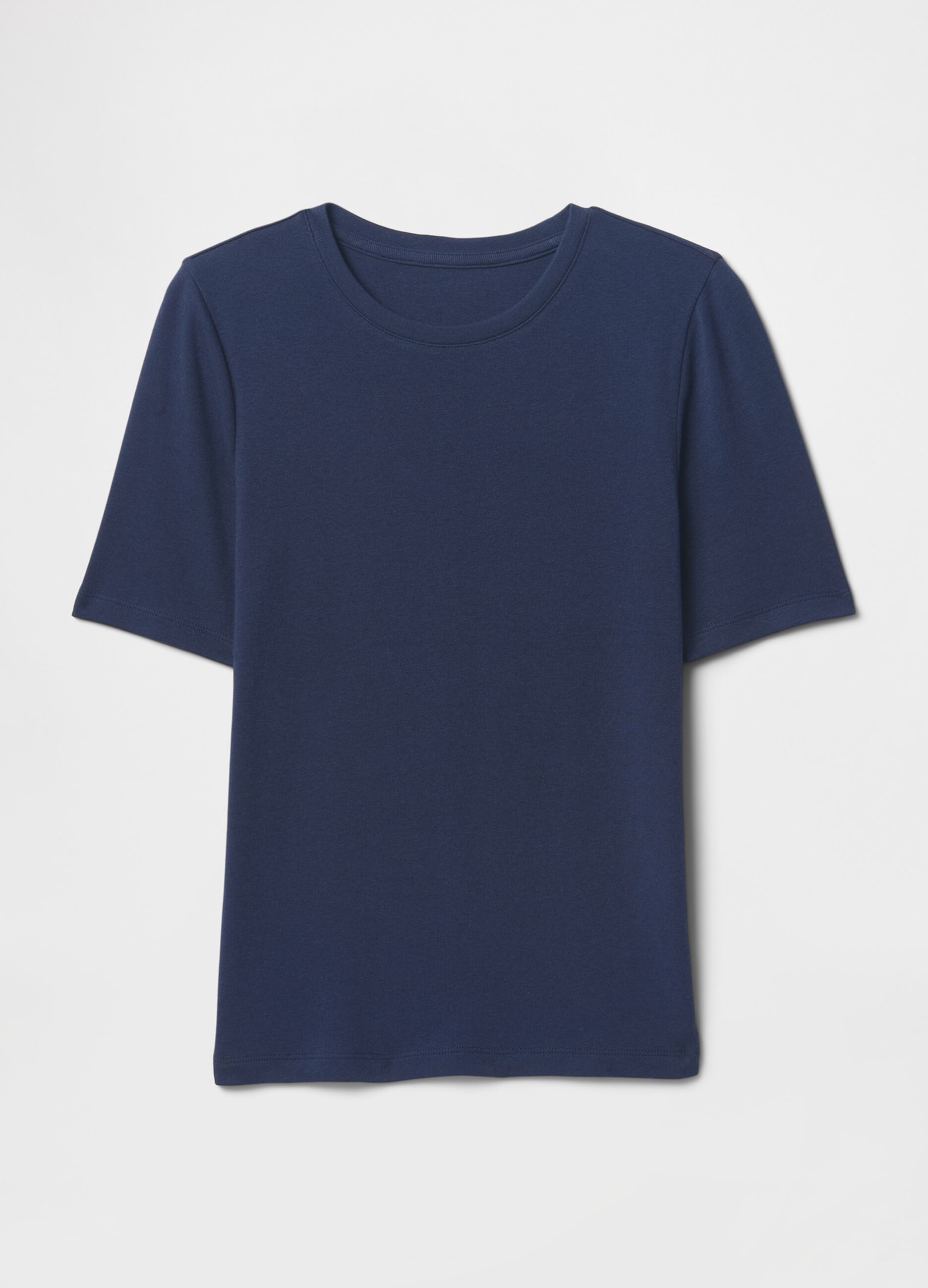 T-shirt cropped blu scuro a maniche corte_3
