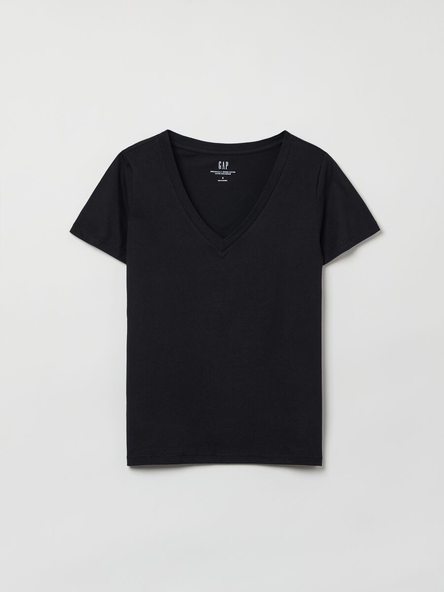 T-shirt in cotone con scollo a V Donna_1