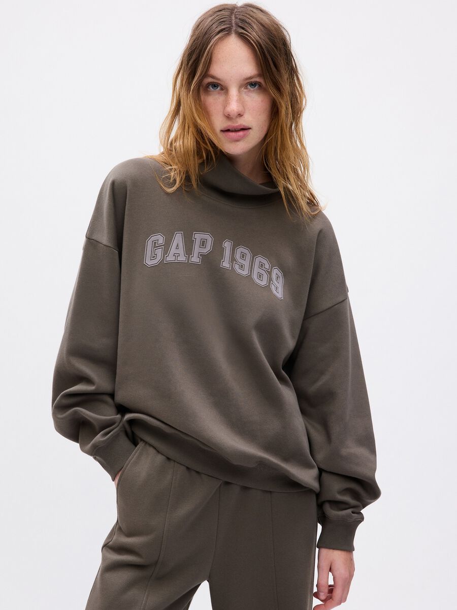 Oversized sweatshirt with mock neck and logo print Woman_0