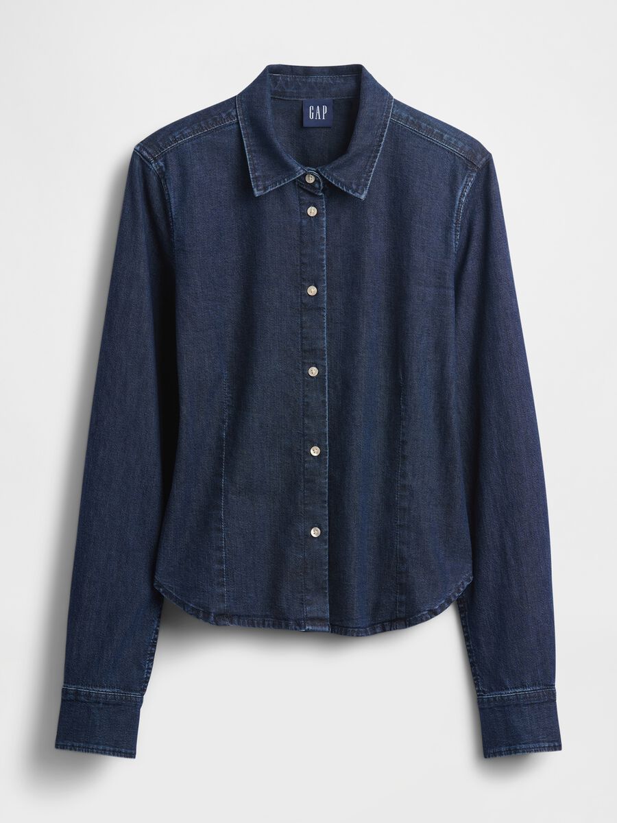 Camicia in denim elasticizzata a maniche lunghe Donna_3