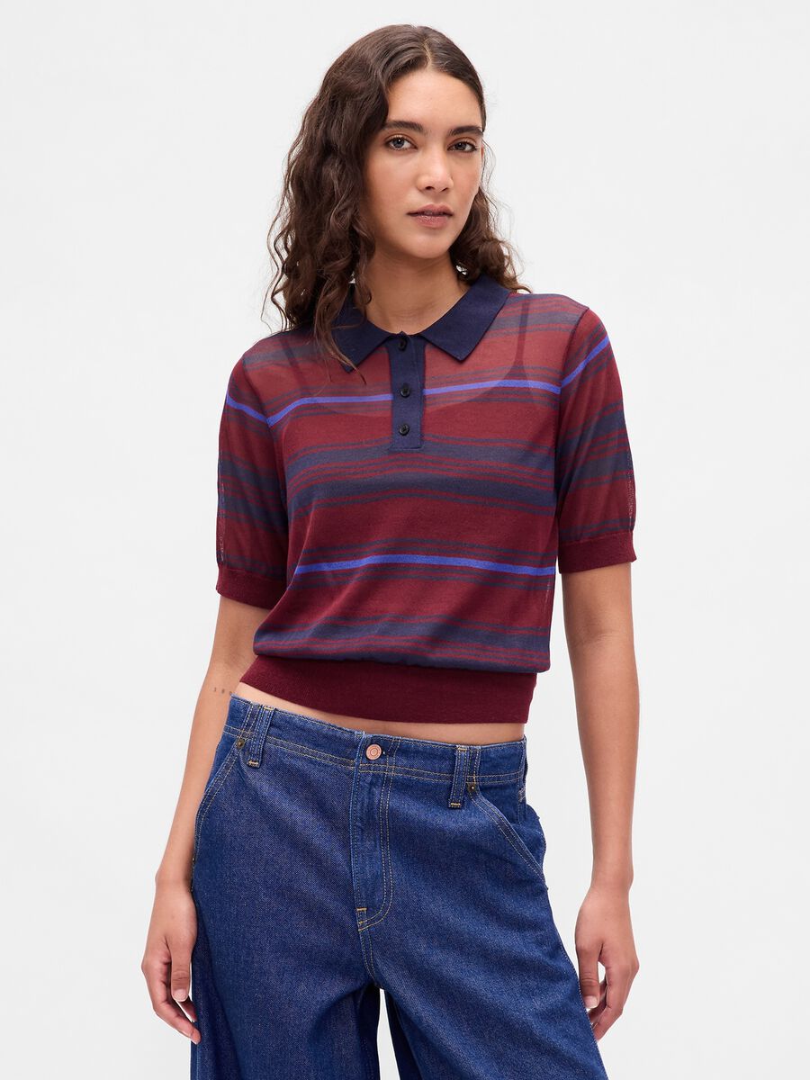 Short sleeve red knit polo shirt Woman_1