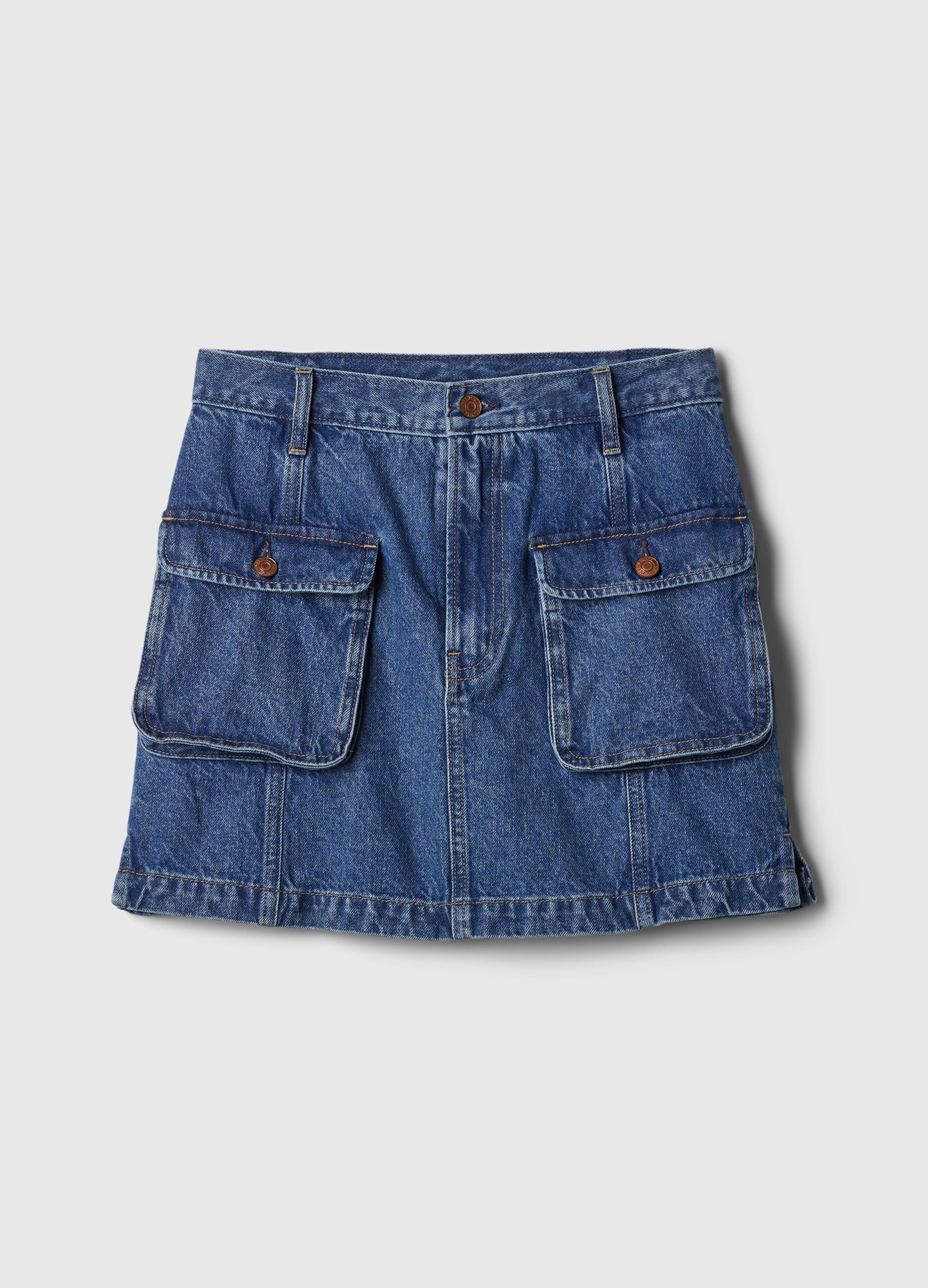 Gonna corta cargo in denim_3
