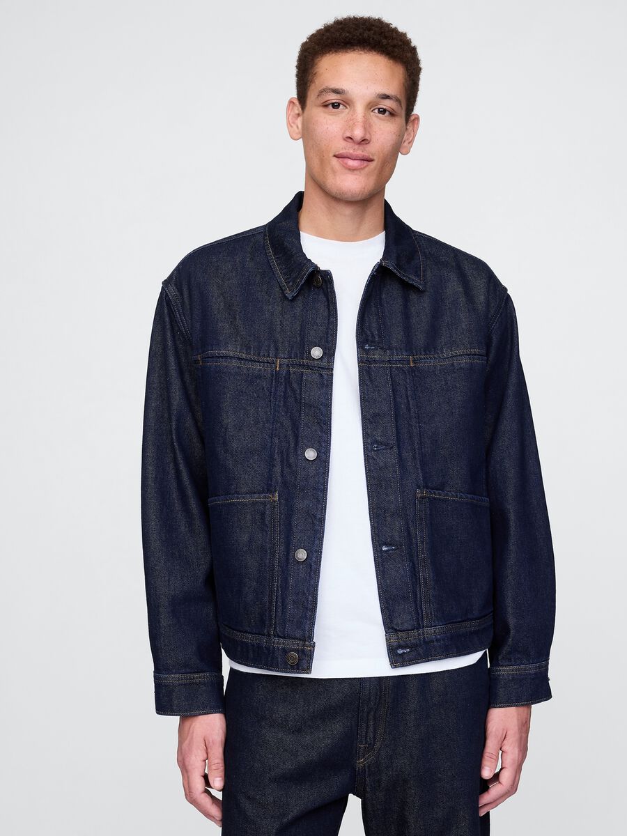 Giacca di jeans blu in cotone e Lyocell Uomo_0