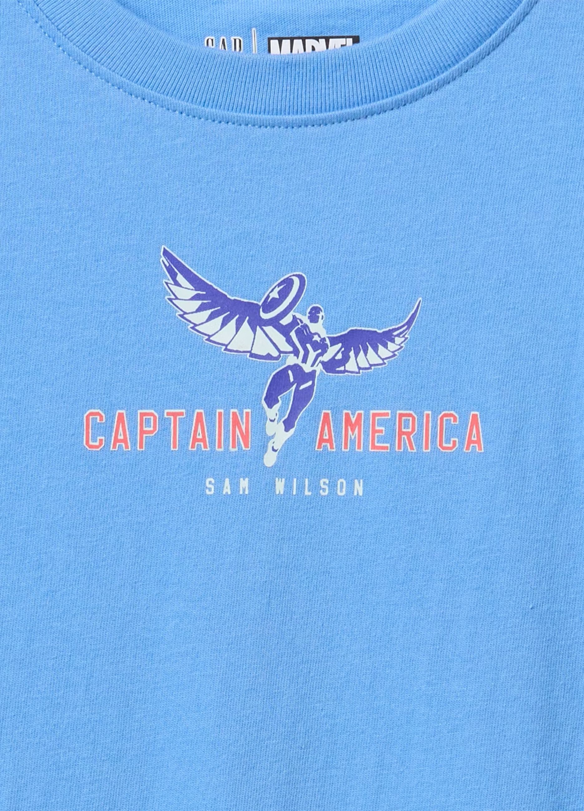 T-shirt azzurra in cotone stampa Captain America_2