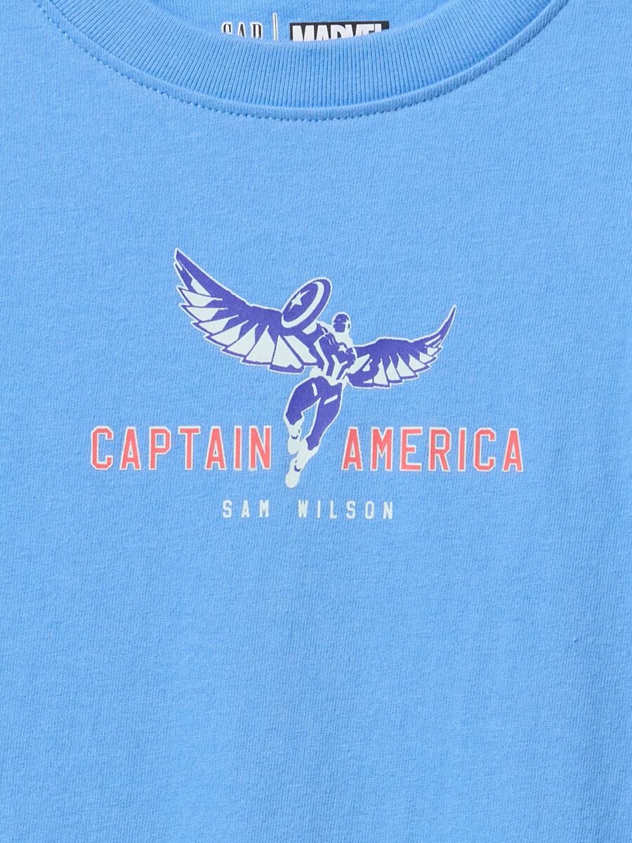 T-shirt azzurra in cotone stampa Captain America Bambino_2