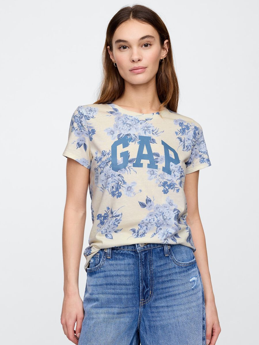 Short-sleeve T-shirt with Gap logo and floral print Woman_0