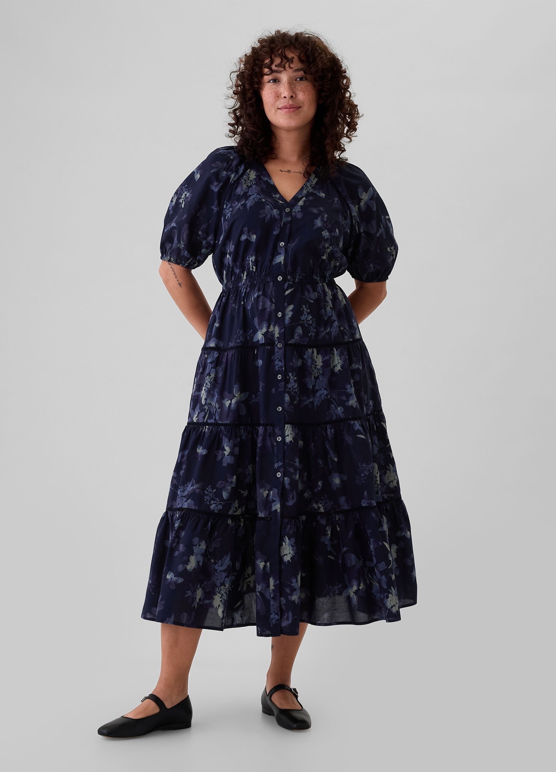 Vestito lungo chemisier a balze_3