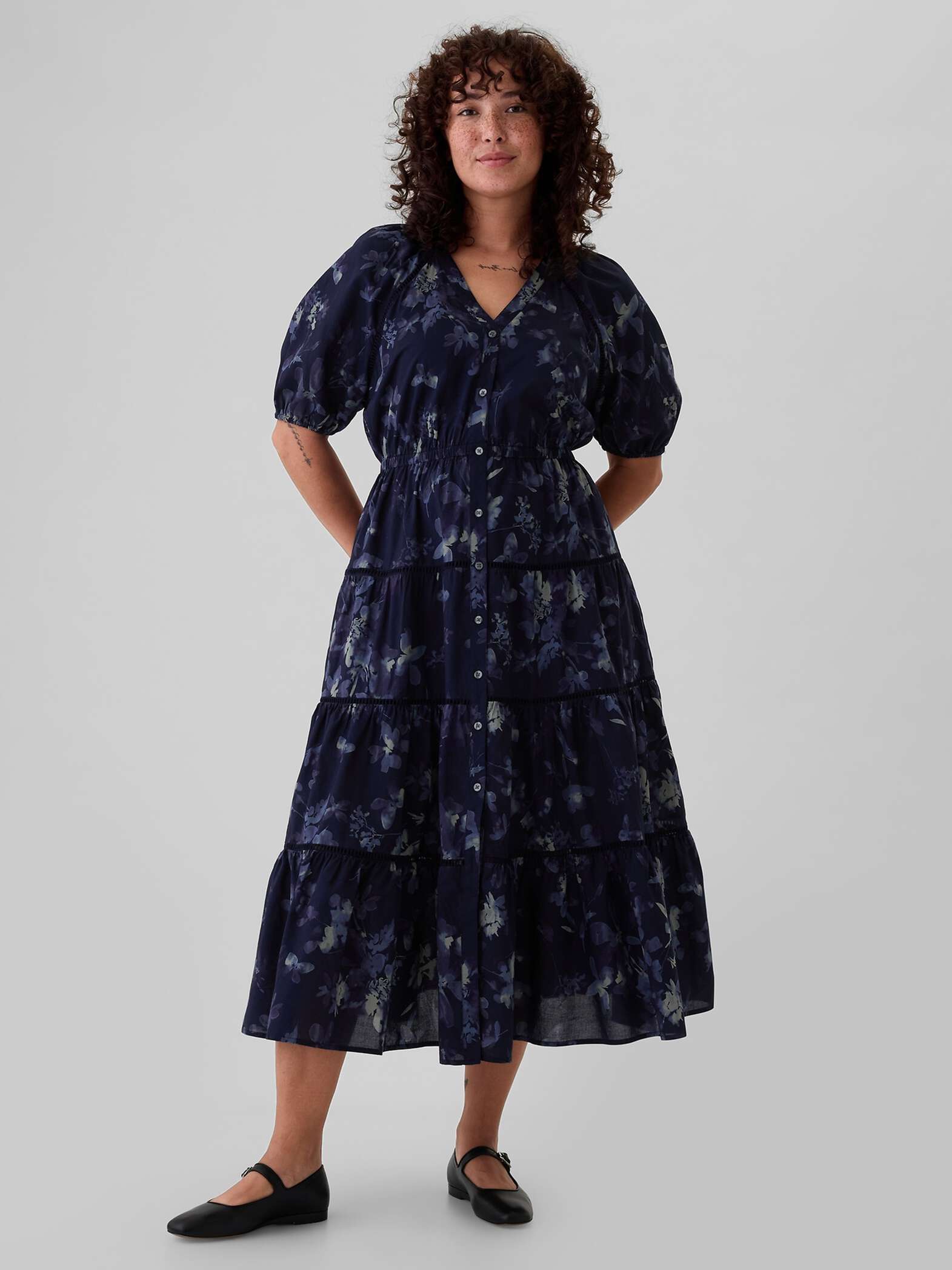 Vestito lungo chemisier a balze_3