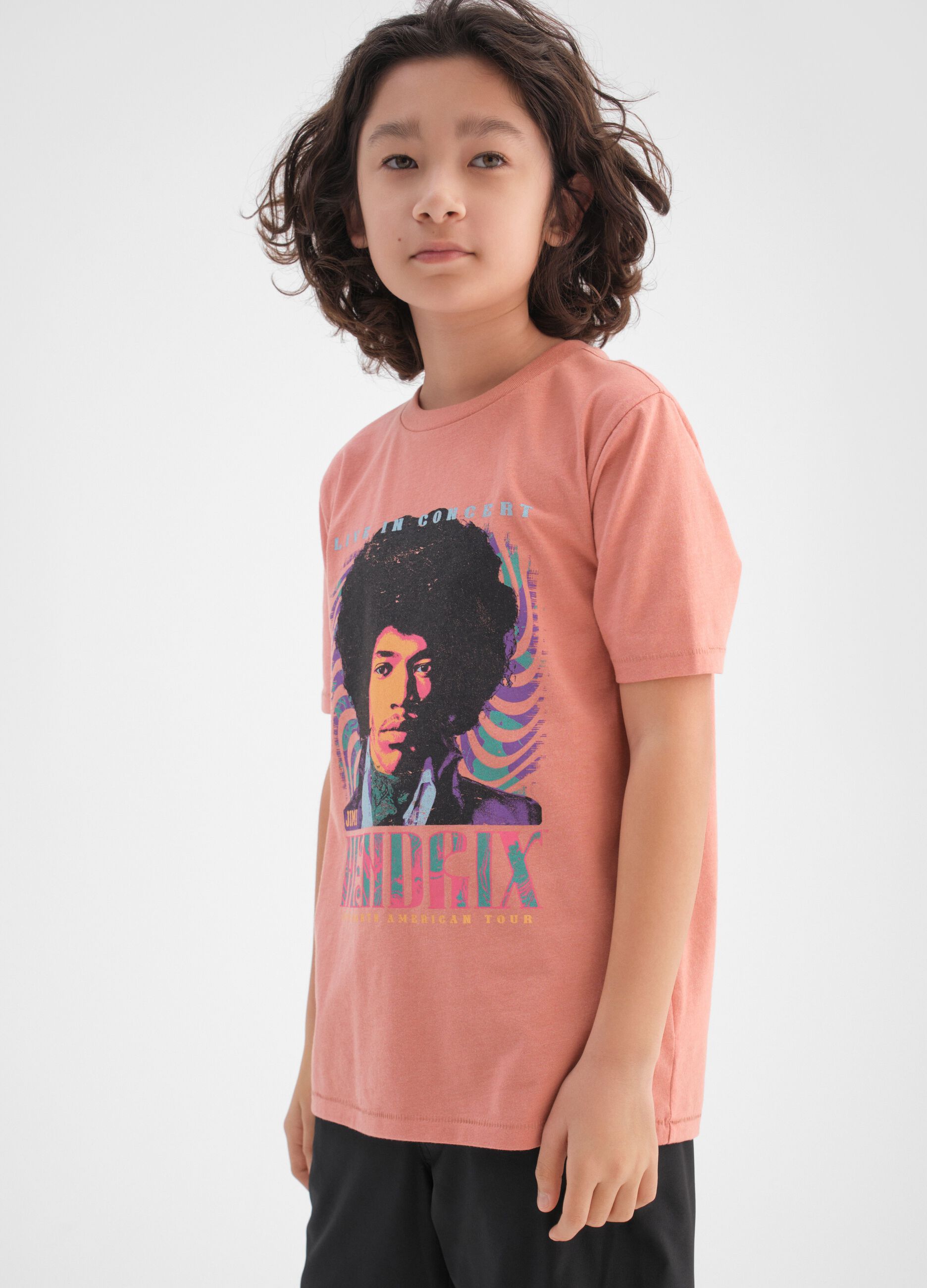 T-shirt in cotone con stampa Jimi Hendrix_1