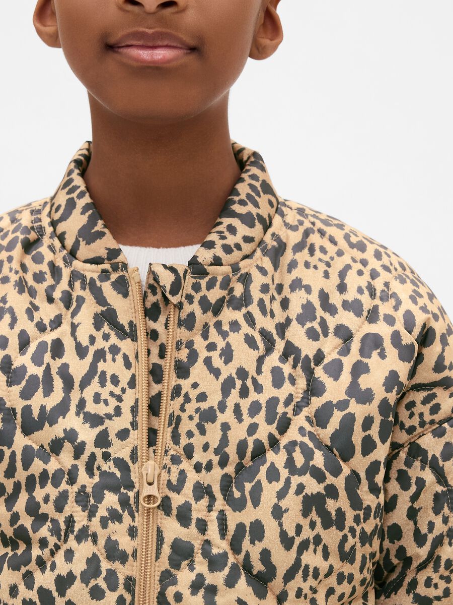 Beige Leopard Print Bomber Jacket Girl_3