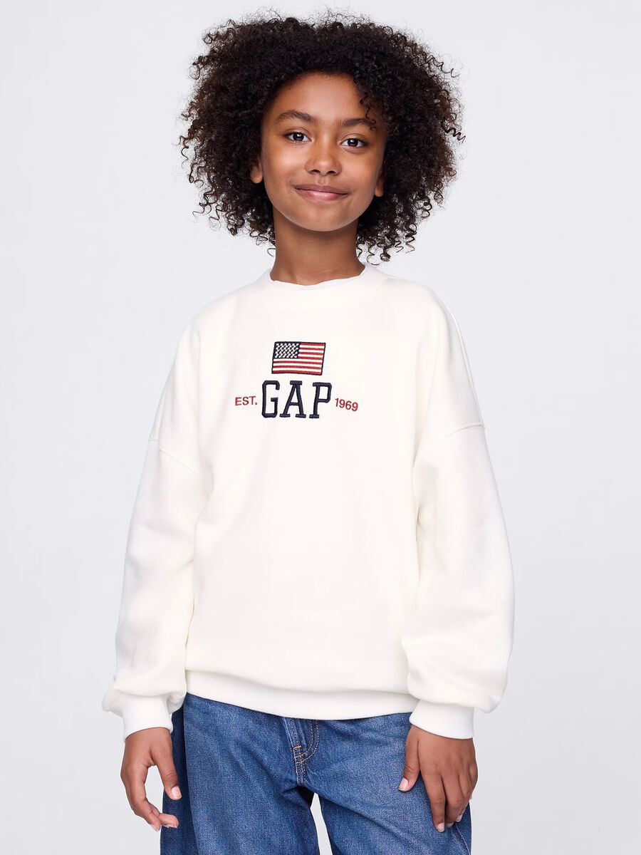 Felpa bianca GAP Kids con logo e stampa bandiera Bambina_0