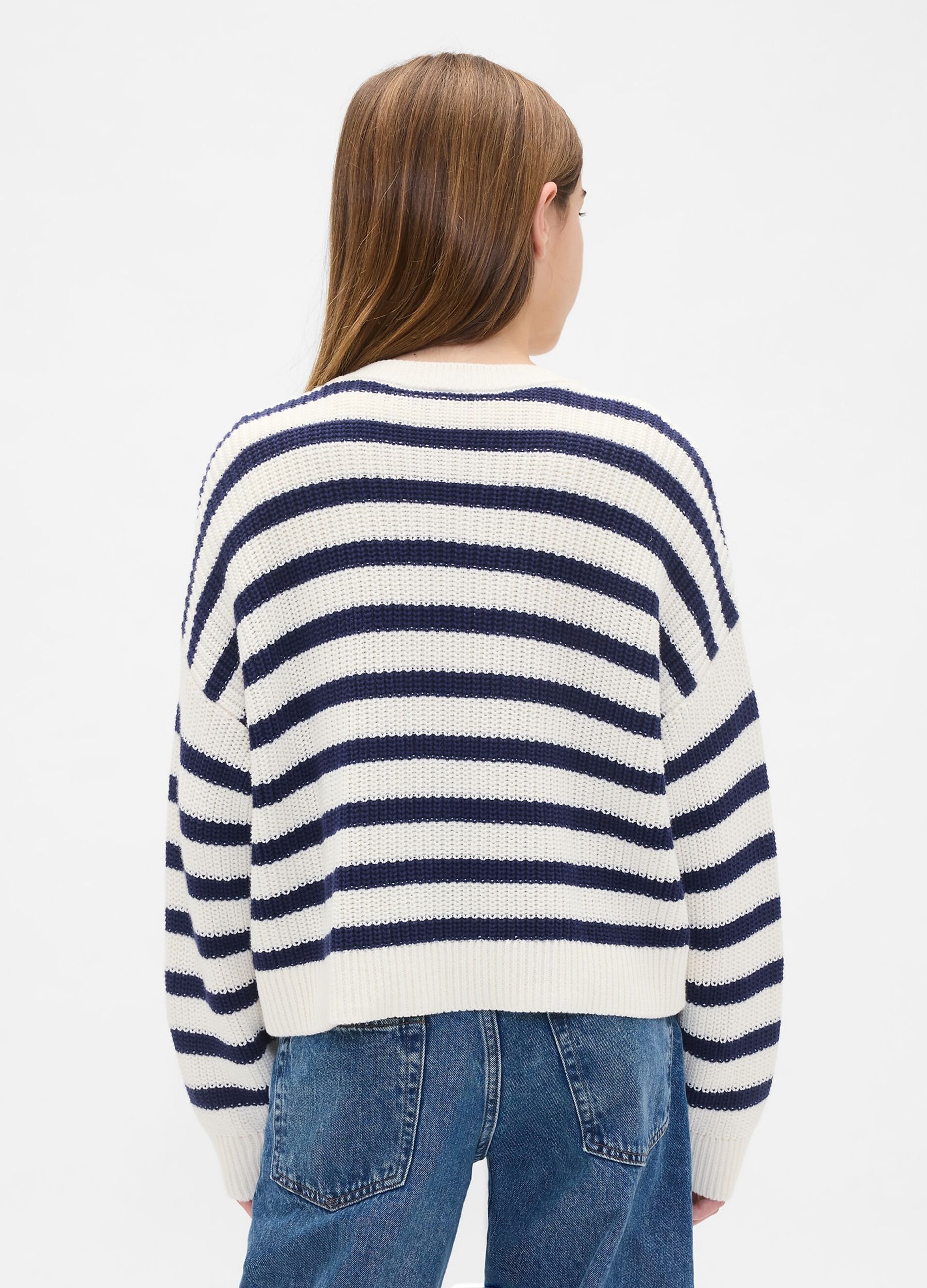 Cardigan bianco e blu a righe in cotone_1
