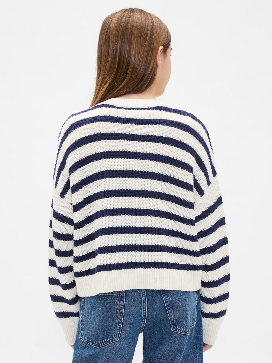 Cardigan bianco e blu a righe in cotone Bambina_1