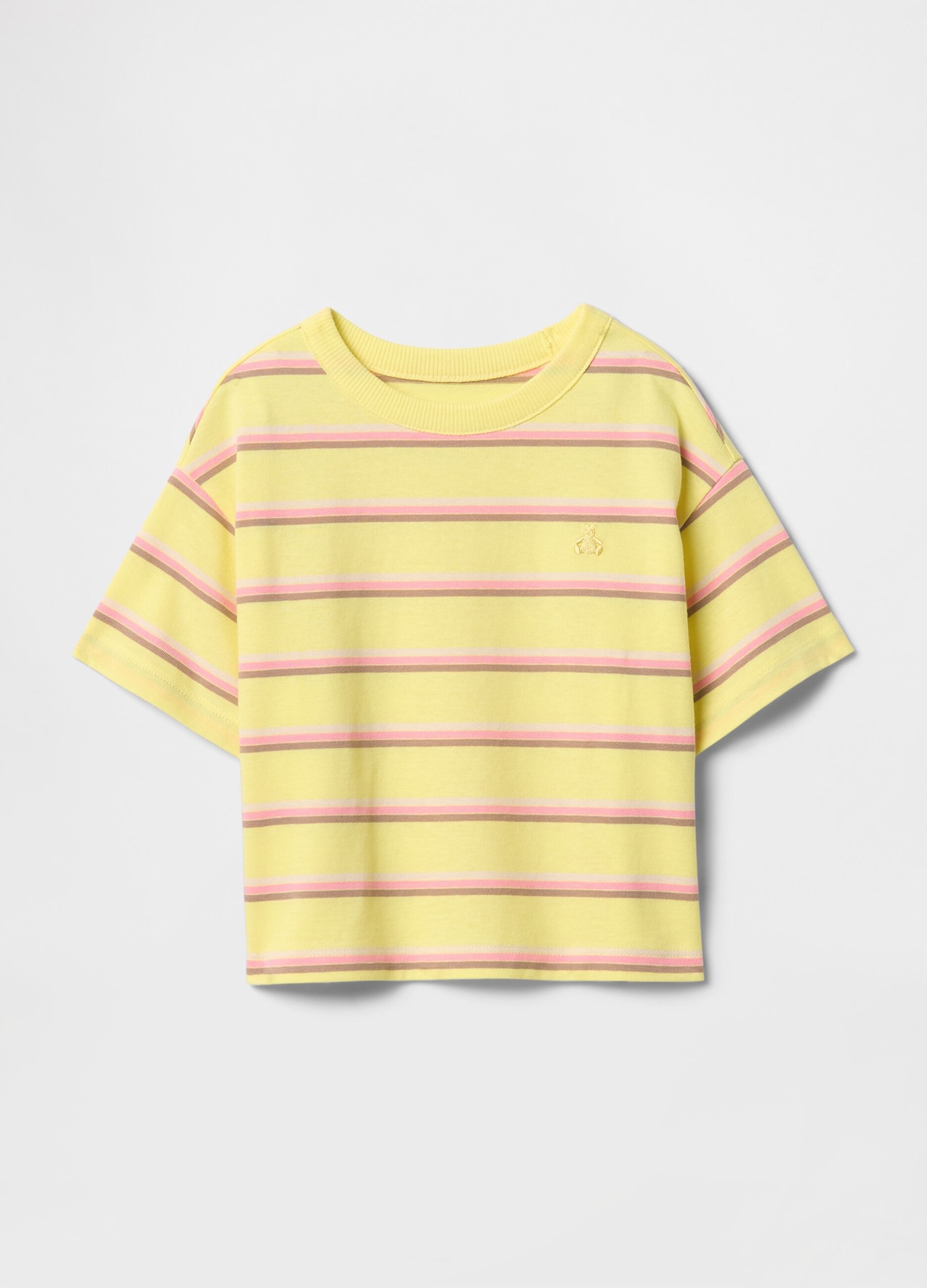 T-shirt a righe gialle e rosa in cotone per bambina