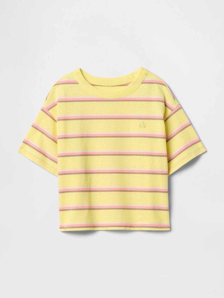 Yellow and pink striped cotton t-shirt for girls Baby Girl_0