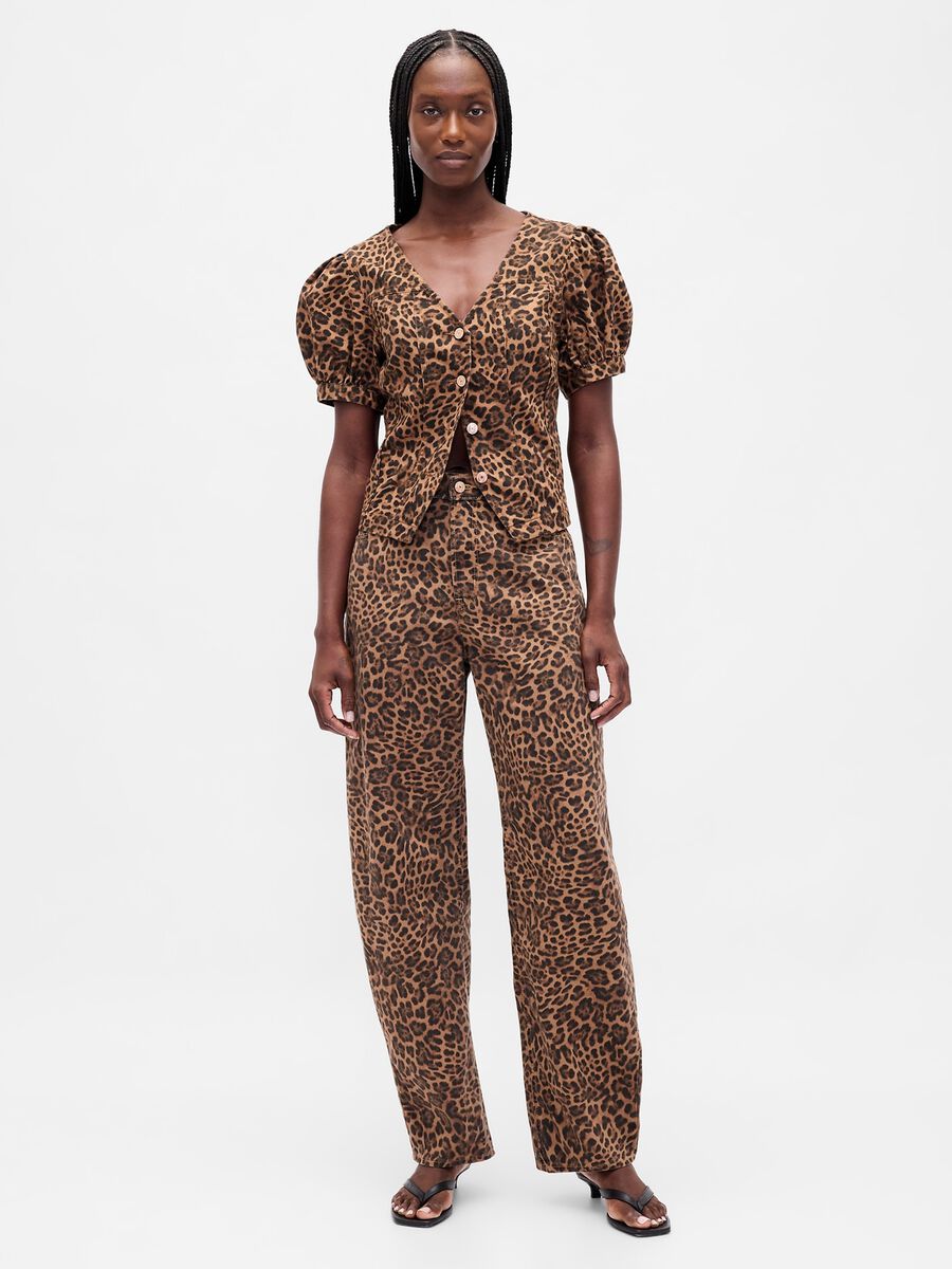 Pantaloni marroni leopardati in cotone Donna_0