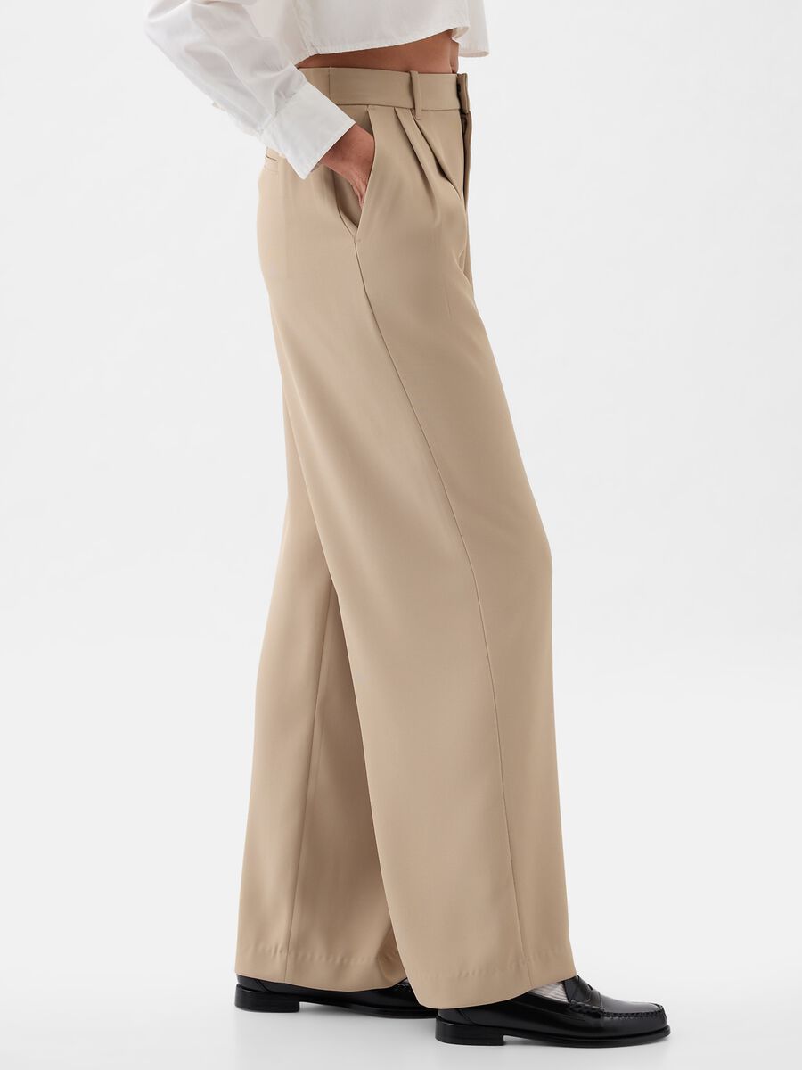 Pantalone wide leg vita alta con pinces Donna_1