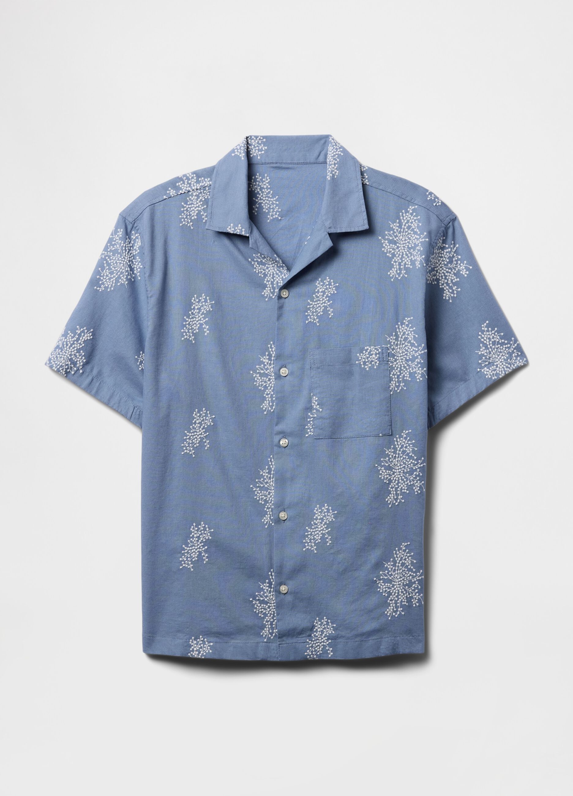 Camicia a maniche corte azzurra con stampa floreale_3