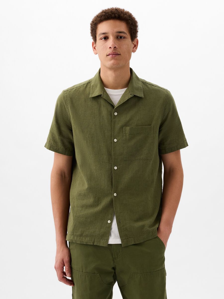Camicia a maniche corte in lino e cotone Uomo_0