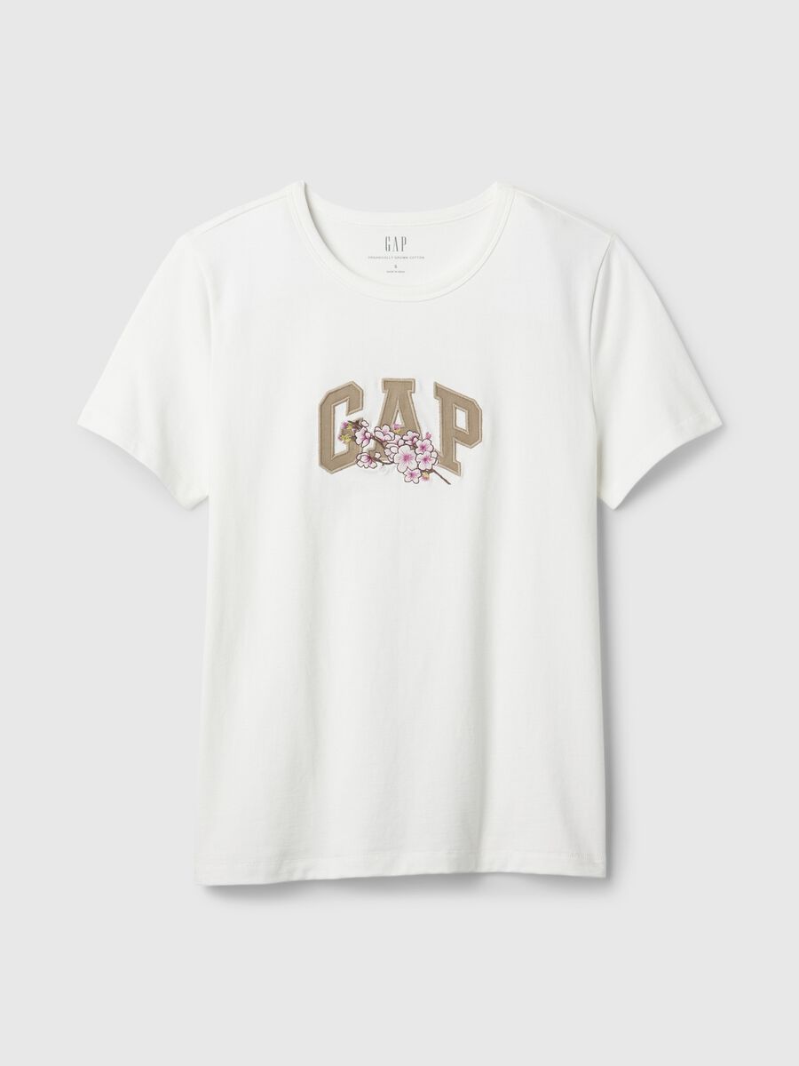 T-shirt with logo embroidery with cherry blossom Woman_2
