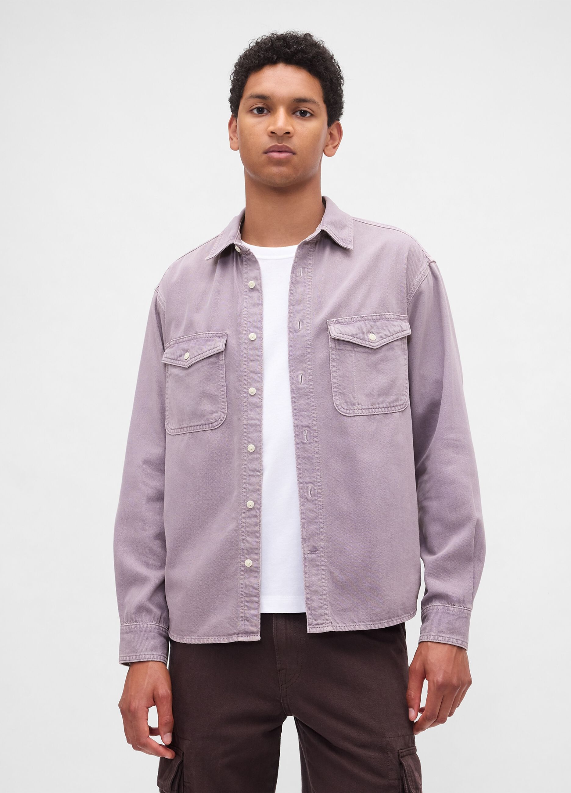Long-sleeved purple shirt in cotton and Lyocell blend
