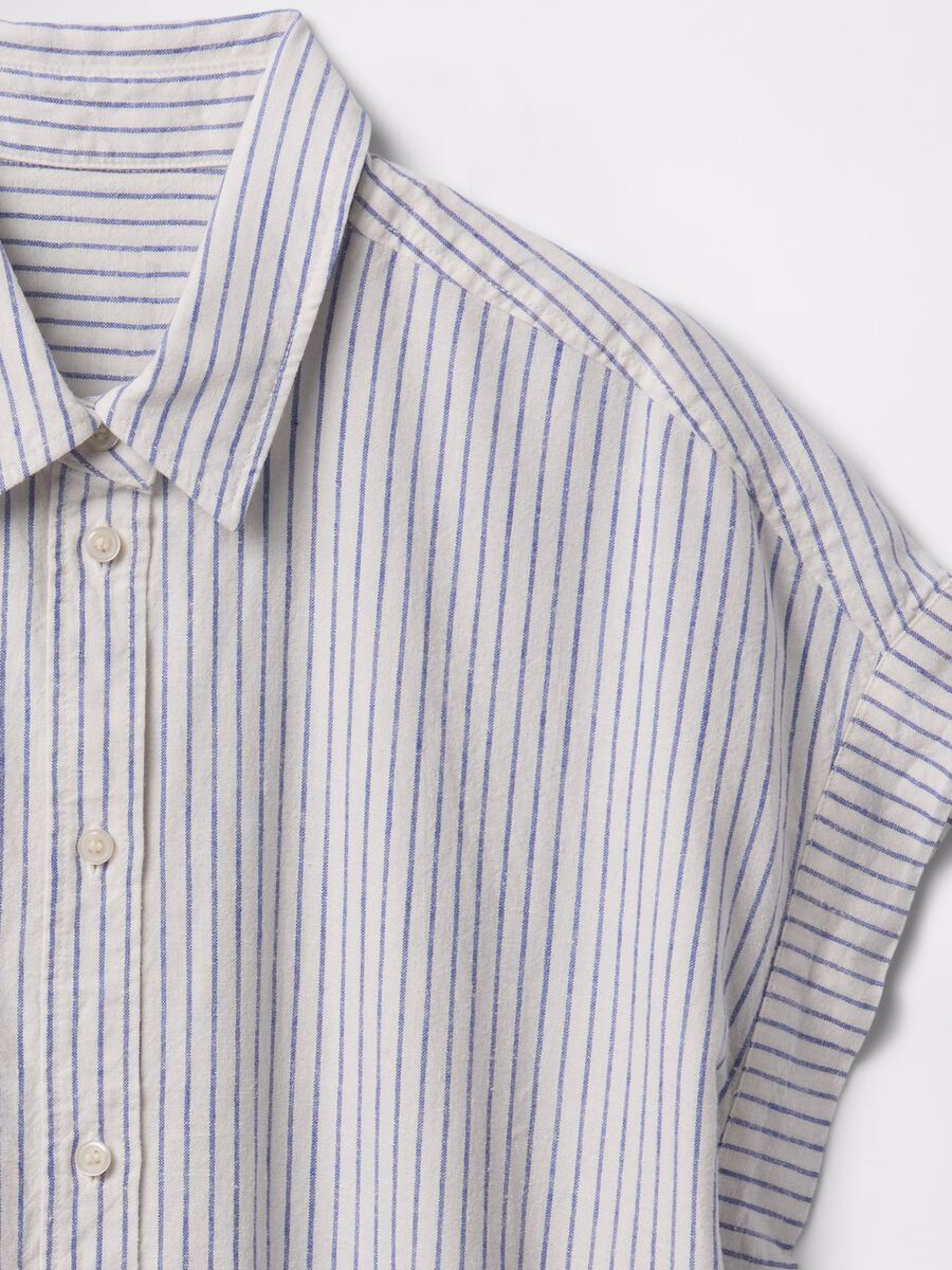Camicia a righe bianche e azzurre in lino e viscosa Donna_4