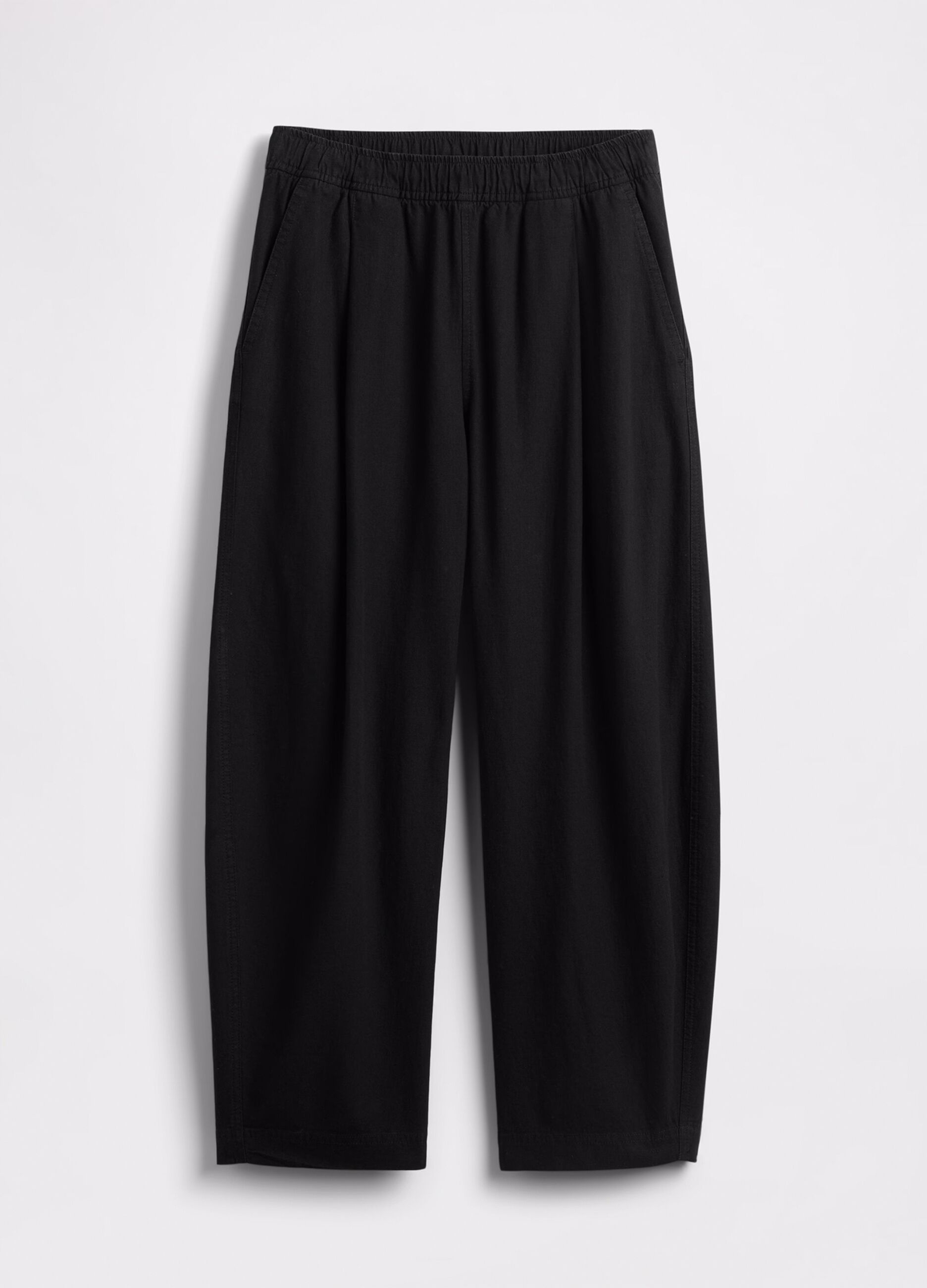 Pantaloni ampi neri in lino e viscosa_7