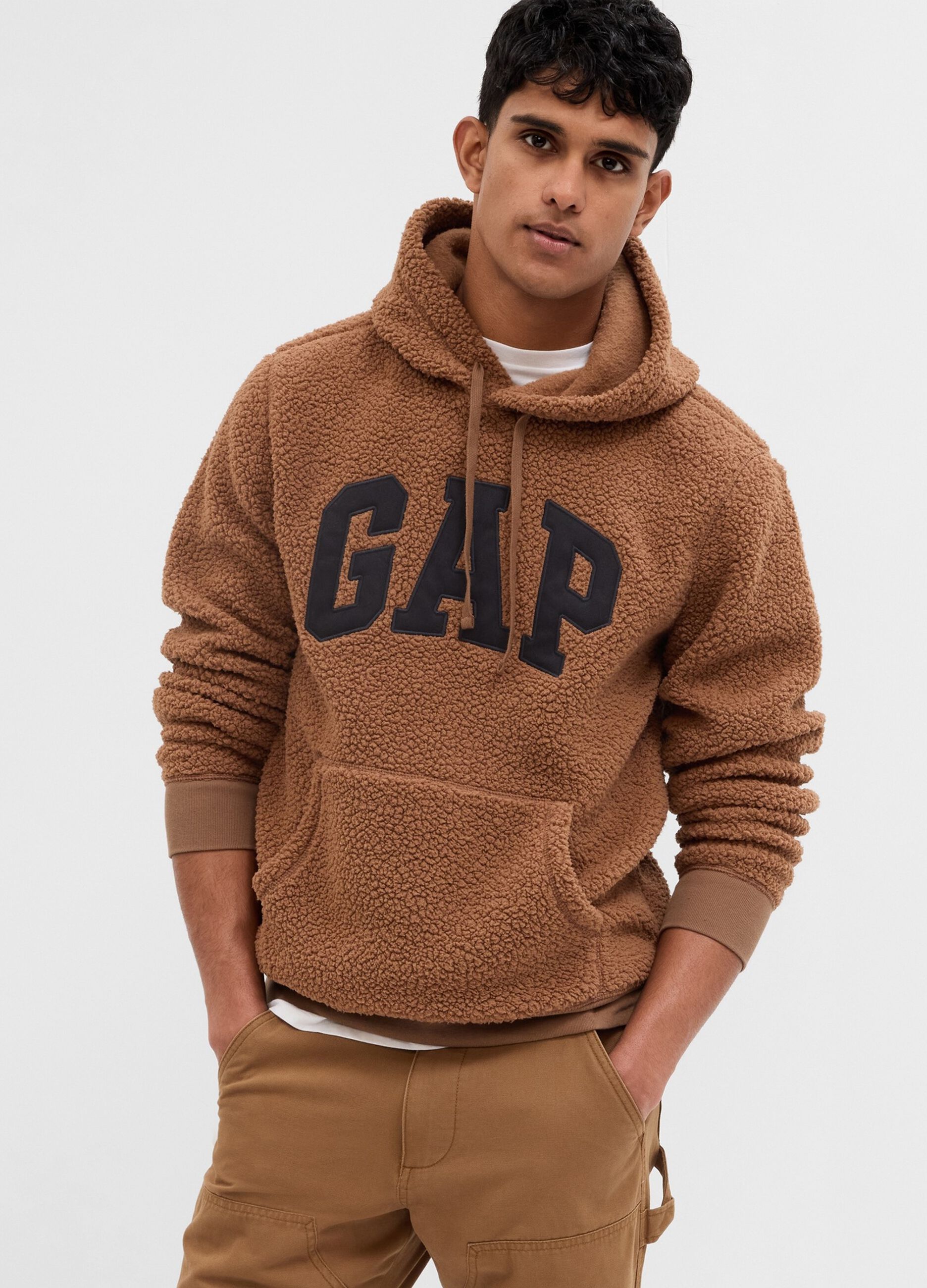 Sherpa sweatshirt with hood and logo embroidery