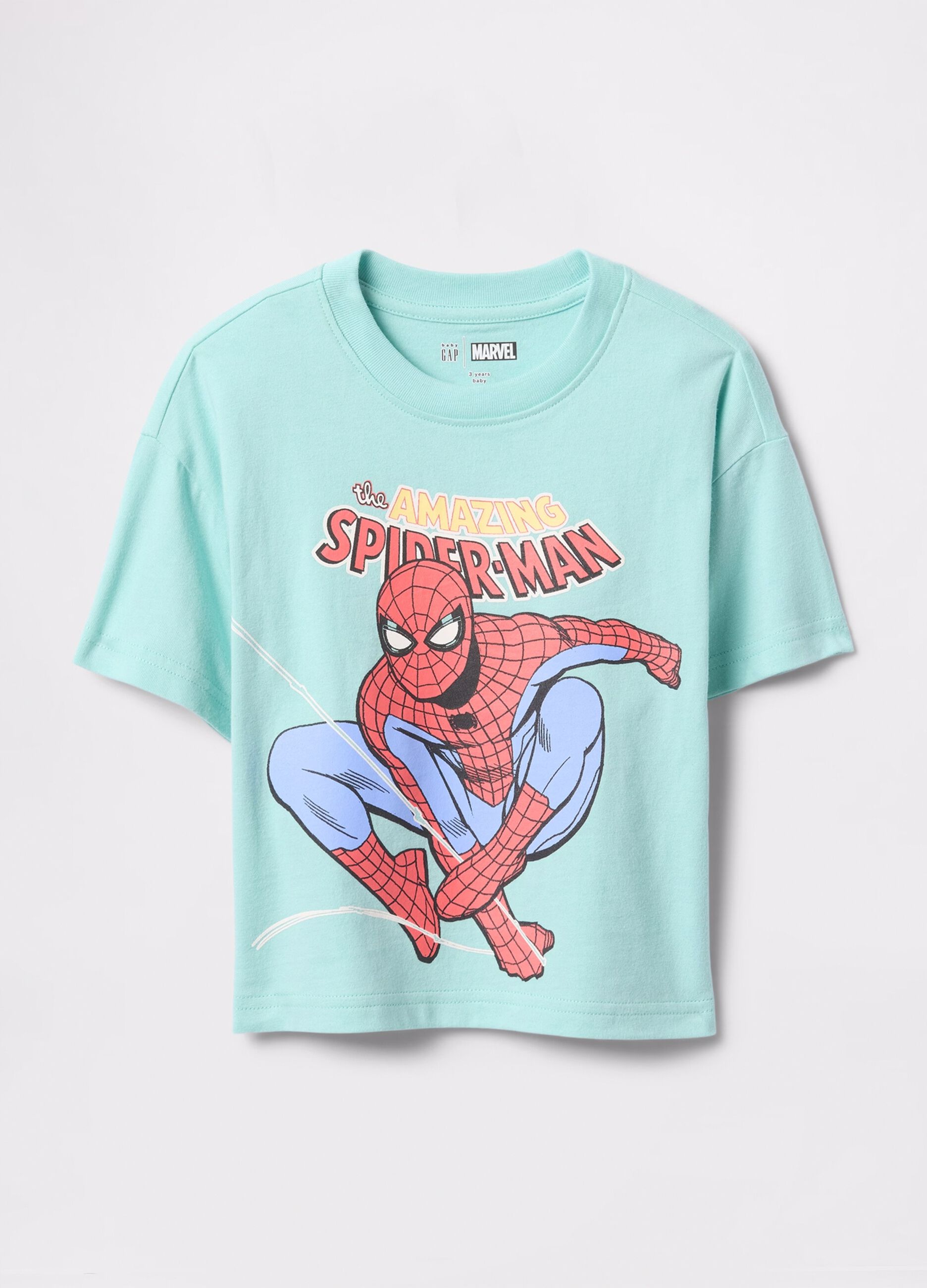 T-shirt azzurra in cotone con stampa Spider-Man