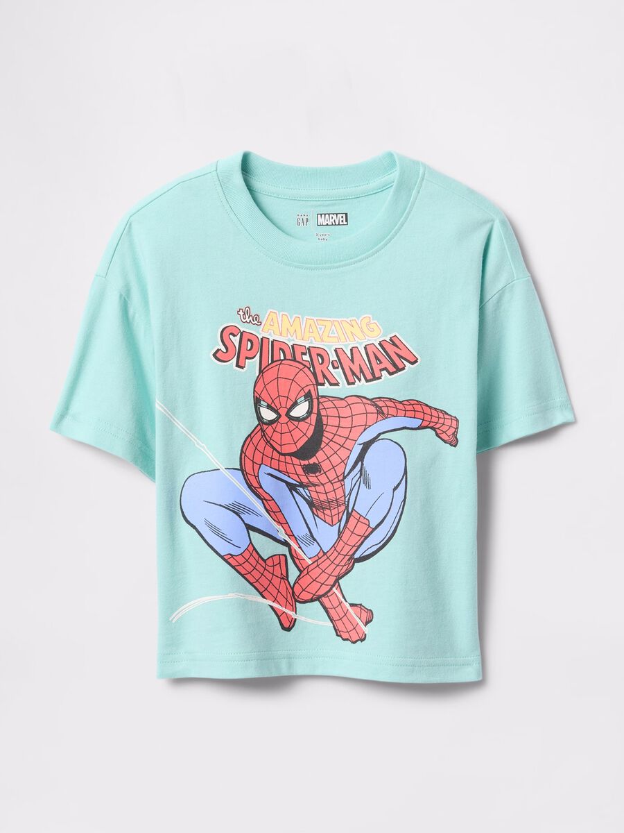 T-shirt a maniche corte turchese con stampa Spider-Man Bimbo_0