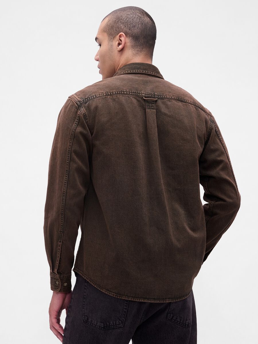 Brown long sleeve cotton shirt Man_1