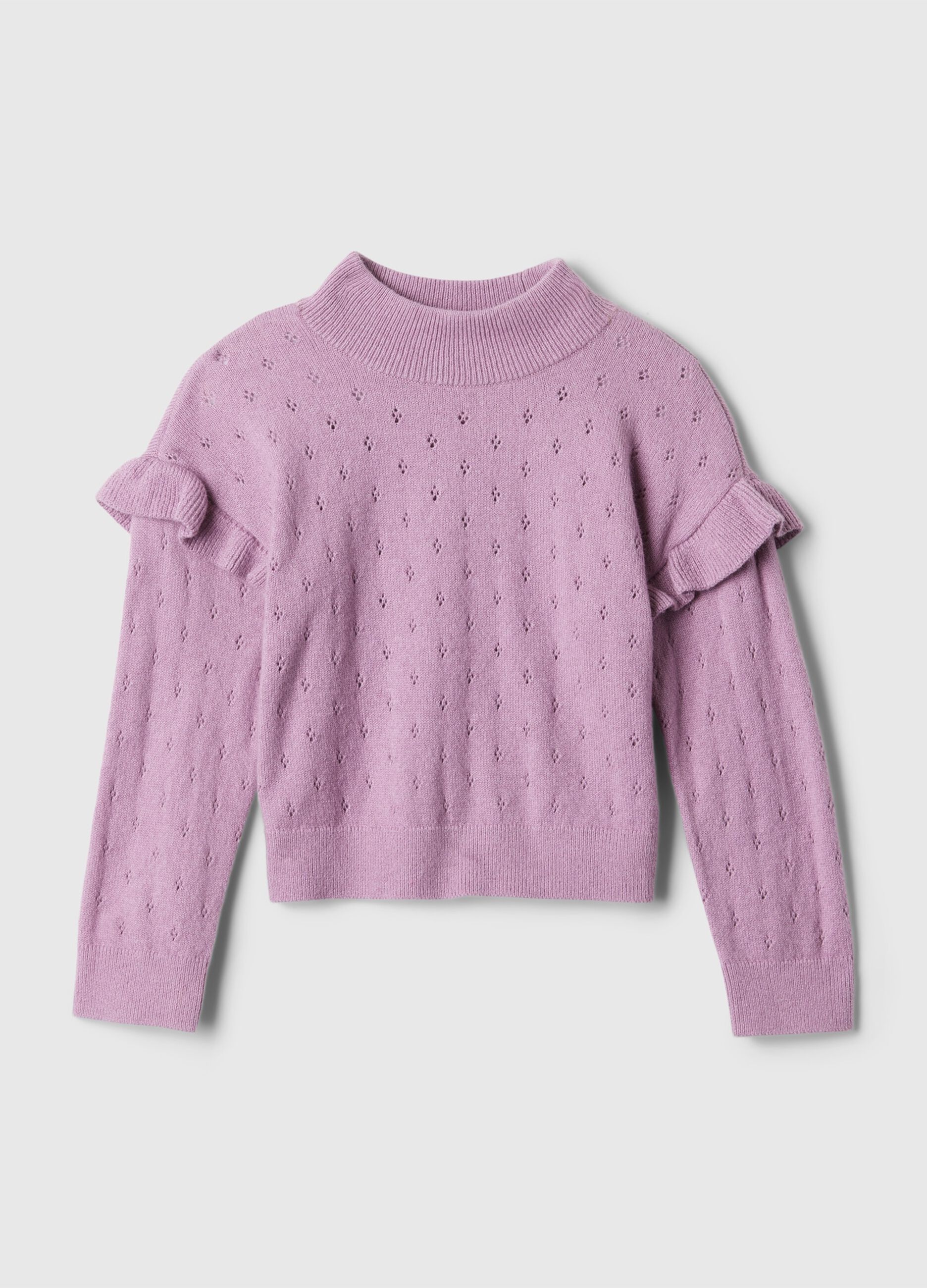 Pullover pointelle mock neck con rouches
